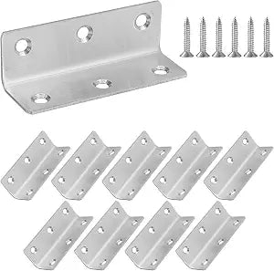 L Bracket, Heavy Duty Corner Brace, 10 Pack 3.2" Metal Shelf Bracket Angle Bracket for Shelves, Polished Silver Stainless Steel Braces for Wood Furniture
