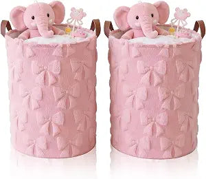 Blushtier Pink Bow Laundry Hamper Girls Room Decor Coquette Bow, 2 Pcs