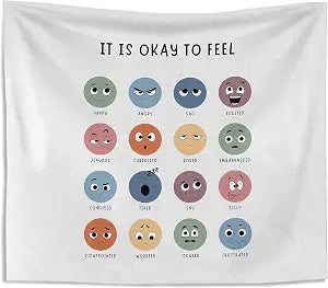 Kneibo Classroom Tapestry Wall Hanging - Mental Health Decor, Counseling Decor, Feelings Tapestry 50x60