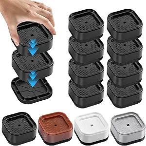 8 Pack Furniture Risers Adjustable Bed Risers Heavy Duty Lifts Height 1 or 2 Inch, Square Stackable Bed Risers 1 or 2 Inch for Desk Leg Table Couch Sofa Chair Bed Frame Legs Dorm, Black