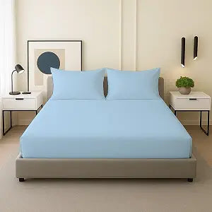 Rajlinen Twin Sheets Set, 100% Soft Microfiber, 3 Piece with Fitted Sheet and Pillowcases, Deep Pocket Fits Up to 15 Inch Mattress, Cooling, Breathable, Wrinkle Resistant, Hotel Luxury, Sky Blue