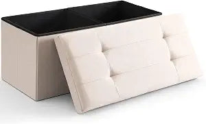 Storage Ottoman Bench Foldable Footrest Foot Stool, 30" Fabric Cream