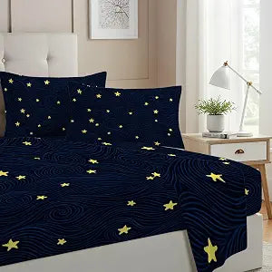 Allenjoy Button Dreamy Starry Sky Sheets Set with Fitted Sheet, Flat Sheet and 1 Pillowcase for Daughter Kids Teens Girls Fans Bedding Bedroom Nursery Room Decor, Machine Washable Durable, Twin Size