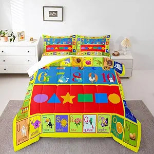 jejeloiu Kids Educational Learning Bedding Set Twin Size Bedding Set