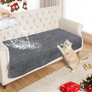NAISI Couch Covers for Dogs Waterproof Flannel Striped Sofa Cover Pet Friendly Washable Dog Mat for Couch Anti Slip Sectional Sofa Slipcover Protector(1pc/35"x 70",Dark Grey)