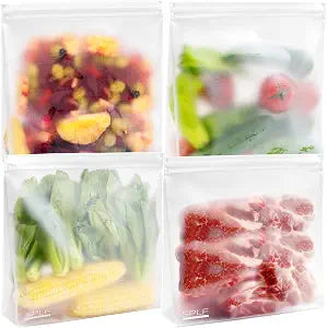 SPLF 4 Pack Dishwasher Safe Reusable Gallon Freezer Bags Stand Up