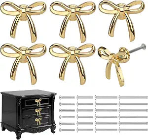4 Pcs Gold Bow Dresser Knob Drawer Knob Pull Decorative Cabinet Hardware (6, Gold-6)
