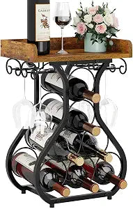 X-cosrack Wine Racks Countertop, Small Wine Rack with Wine Glass Holder, Mini Countertop Wine Rack with Tabletop Wine Storage Cabinet Shelf for Kitchen Pantry Home Bar