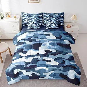 Erosebridal Boy Blue Camouflage 7 Piece Comforter Set Twin Bed in a Bag