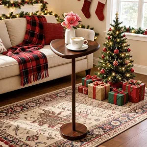 Small Side Table for Living Room, Drink Table, Coffee Martini Table with Pedestal Accent for Small Spaces, Sofa End Table, Coffee Tables for Bedroom, Rustic Brown Teardrop Shaped Tabletop