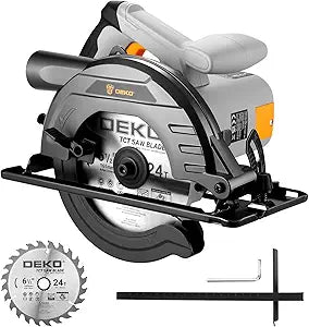 Circular Saw 1200W: DEKOPRO High-Power Saw with 165mm 24T Blade, 4800 RPM, Max Cut Depth 55mm (90), 33mm (45), Heavy-Duty Steel Base, Includes Guide Rai, Power Saw for Wood, PVC