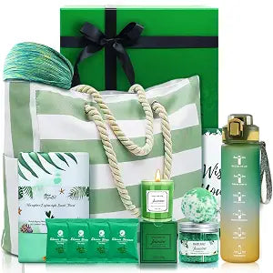 Birthday Gifts for Women - Relaxation Spa Self Care Gifts Baskets for Women with Beach Bag Hair Bands Beach Towel Water Bottle, Beach Essentials for Her Wife Mom Sister Friend