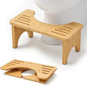 Natural Solid Wood Toilet Stool with Foldable Space-Saving Design