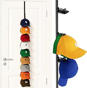 HapiRm Hat Organizer for Baseball Caps - Metal Over Door Hat Rack Holds 18+