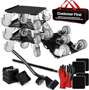 2,400 lb Capacity Furniture Dolly Set, 6.8-Inch Platforms, Black