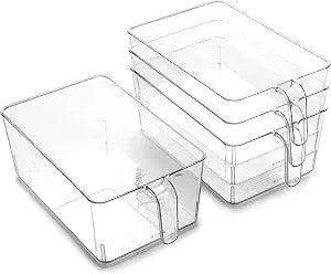 BINO l Plastic Storage Bins l THE HOLDER COLLECTION l 4-Pack, Large Multi-Use Clear Containers for Organizing with Built-in Handles l Pantry Organization & Storage l Kitchen Organizer l Storage Bins