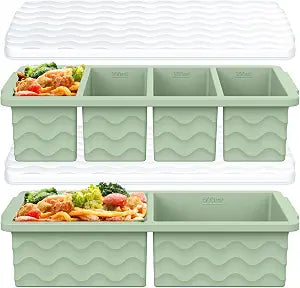 Silicone Freezer Trays with Lid for Soup, 1-Cup & 2-Cup Large Ice Cube Molds Food Storage Containers for Meal Prep, Freeze 500mL/250mL/125mL Portions 2 Pack