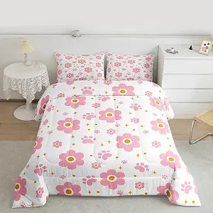 Feelyou Pink Flower Bedding Set Full Size for Boys Girls
