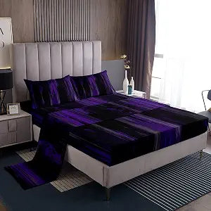 Feelyou Abstract Bed Sheets Set Purple Gray Black Bed Set King Size
