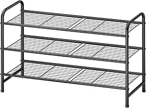 Kitsure Stainless Steel Shoe Rack Organizer, 25.6" Wide - 3 Tier, Black