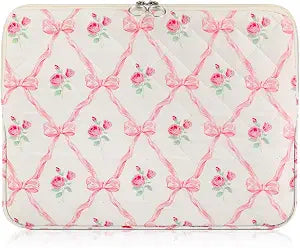 Abbylike Pink Bow Floral Laptop Bag 13 Inch Cute Preppy Puffy Laptop Sleeve Case Bag Computer Accessories Protective Cover Pink Coquette Bow Pad Case Pouch Gift for Women