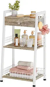 Gewudraw Bathroom Ladder Shelf with Drawer, 3-Tier Bathroom Storage, White