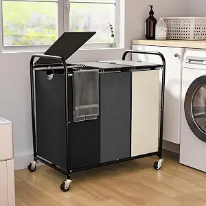 180L Laundry Sorter 3 Section, Rolling Laundry Basket with Wheels and Lid