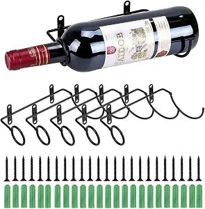 Hipiwe Pack of 6 Wall Mounted Wine Racks - Red Wine Bottle Display Holder with Screws, Metal Hanging Wine Rack Organizer for Beverages/Liquor Bottles Storage