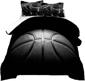 kxry Black Basketball Bedding Twin Size for Boys Kids Teens 3D Basketball Sports Comforter Sets Black and Grey Quilt 1 Comforter + 1 Pillow Case