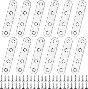 Mending Plates Flat Brackets, 12Pcs Stainless Steel Straight Brace Brackets