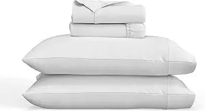 Sealy Clean Comfort 300-Thread Count Cotton Blend Sheets Set with Secure Fit Anchor Bands- Twin Size- White