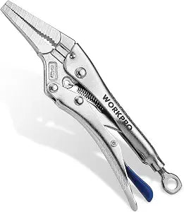 WORKPRO 6.5" Long Nose Locking Pliers, CR-MO Steel Construction with Perforated Screw, Multipurpose Clamping Tool for Automotive, Welding, and Home DIY