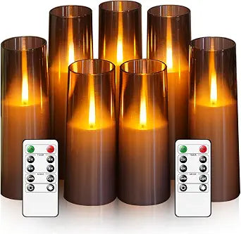 kakoya Flameless LED Candles Upgraded Realistic Flickering Flame,7Pcs Battery Operated Candles with Remote Timers,LED Pillar Candles for Home Decor,Christmas,and PartiesGrey