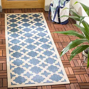 SAFAVIEH Washable Rug Outdoor Courtyard Collection - 2'3" x 8' Runner, Blue & Beige, Non-Shedding & Easy Cleaning, Ideal for Patio, Entryway, Mudroom, Hallway, Kitchen (CY6913-243)