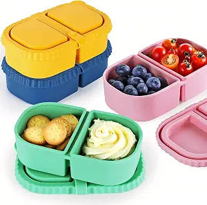 MACTANO 4 Pack Silicone Snack Containers with Lids, 8.5oz Dual Compartment