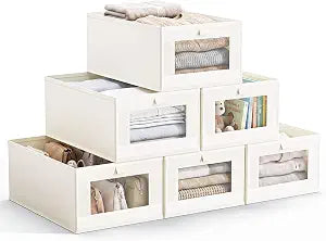 Yecaye Linen Closet Organizers and Storage with Transparent Window, 6 Pack