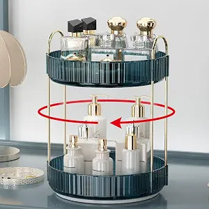 360 Rotating Makeup Organizer for Vanity, Bathroom Countertop Organizer Spinning Perfume Organizer, High-Capacity Cosmetic and Skincare Dresser Make Up Holder Rack (2 Tiers, Blue)