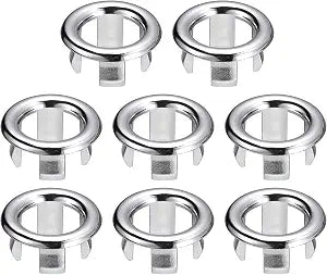 uxcell Sink Trim Overflow Cover, 8Pcs Sink Overflow Rings 25mm Bathroom Kitchen Basin Drain Cover Hole Insert in Round Caps, Silver