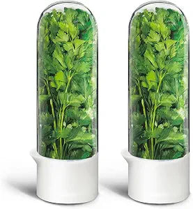 Herb Keeper for Refrigerator, Herb Saver for Refrigerator, Cilantro Container, Vegetable Preservation Bottle for Cilantro, Mint, Parsley, Asparagus, Keeps Greens Fresh for 2-3 Weeks (2PCS)