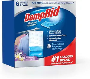 DampRid Lavender Vanilla Hanging Moisture Absorber, 15.4 oz., 6 Pack - Eliminates Musty Odors for Fresher, Cleaner Air, Ideal Moisture Absorbers for Closet, 10% More Moisture Absorbing Power*