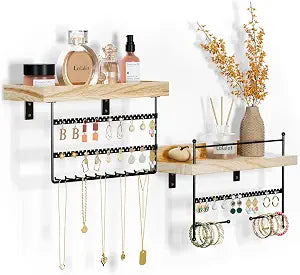 Lolalet Wall Mount Hanging Jewelry Organizer -Set of 2, Black