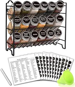 SWOMMOLY Spice Rack Organizer with 18 Spice Jars 4 oz, 396 Spice Labels