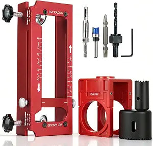 Door Hinge Jig & Lock Hole Drilling Kit Adjustable Aluminum Router Template for Hinge Mortising (2.5"-5", 1/4"R, 5/8"R, Square Corner) For 1-3/8" & 1-3/4" Thick Doors