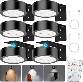 Picture Lights for Wall, 3 Lighting Modes Magnetic Art Display Light,Rechargeable Battery Operated Led Painting Light with Remote Control Dimmable & Timer,6Pack Black