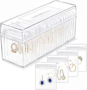 HOMEHIVE Acrylic Jewelry Box Organizer, Clear Jewelry Organizer and Storage with 20 Portable Anti Tarnish Jewelry bags, Travel Jewelry Case for Earrings/Rings/Necklaces Gifts for Women Girls, Clear