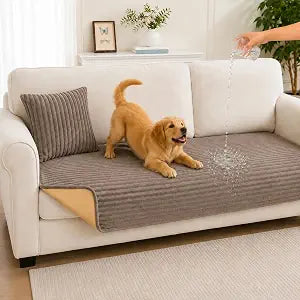 Waterproof Couch Cover for Dogs Non Slip with Pillow (Khaki)
