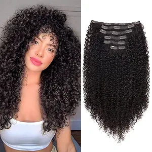 BHF 26 inch Kinky Curly Clip In Hair Extension, 140g Double Weft Full Head Heat Resistance Synthetic Hair Extension For Women 7pieces (#4-Curly)