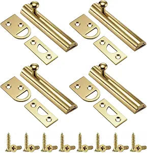 Lothee 4 Pcs Brass Surface Bolt Door Latch, 3", Polished Brass