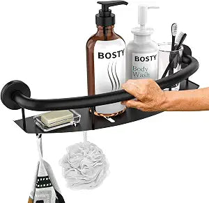 Black Grab Bar with Storage Shelf, Grab Bar for Bathtub and Shower