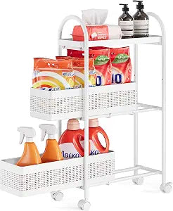 KINGRACK 3 Tier Slim Rolling Cart with Drawer, Metal Utility Storage Cart
